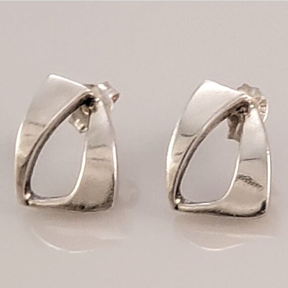 Sterling Contemporary Rounded Geometric Post Earrings - Picture 2 of 5